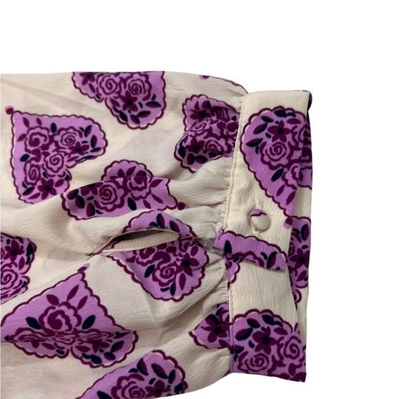 Celia Birtwell for Next Cream Pink/Purple Floral Heart Print Peasant Top Blouse - Picture 5 of 14